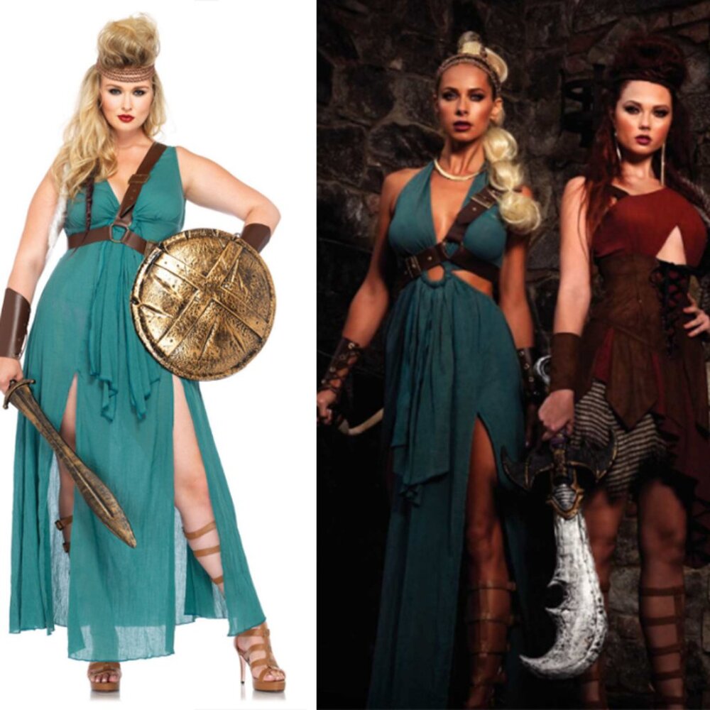 NWT 4 PC. Warrior Maiden Princess Peasant Maxi Dress Costume (L)